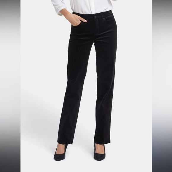 NYDJ The Marilyn Straight Leg Velvet Jeans Size 12 in Black Inseam 32” - Picture 1 of 17